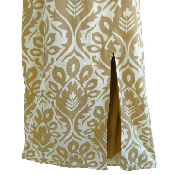 LiNeN CoTToN American Eagle Halter Maxi Dress Damask Smocked Tie Back Adj Straps - Picture 3 of 9